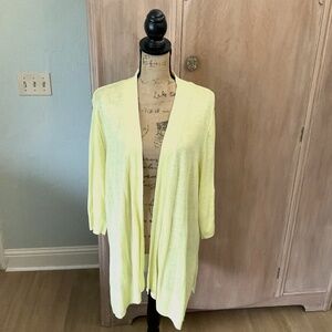 Chicos Butter Yellow Open Linen Blend Cardigan Sweater Lagenlook layer summer XL